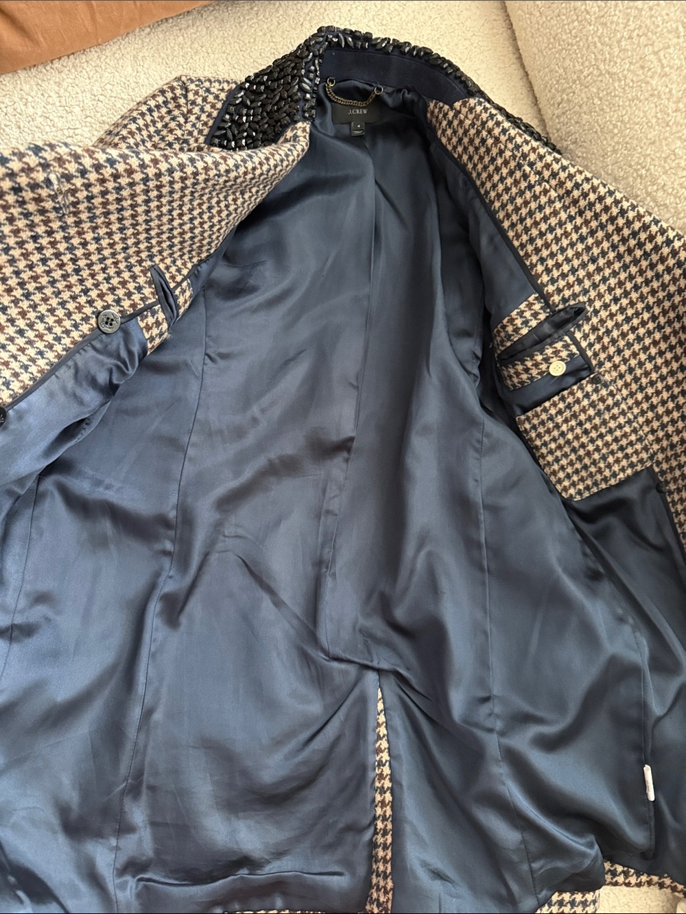 J. Crew Houndstooth Pea Coat with Navy Lining Size 4 - Picture 4 of 13